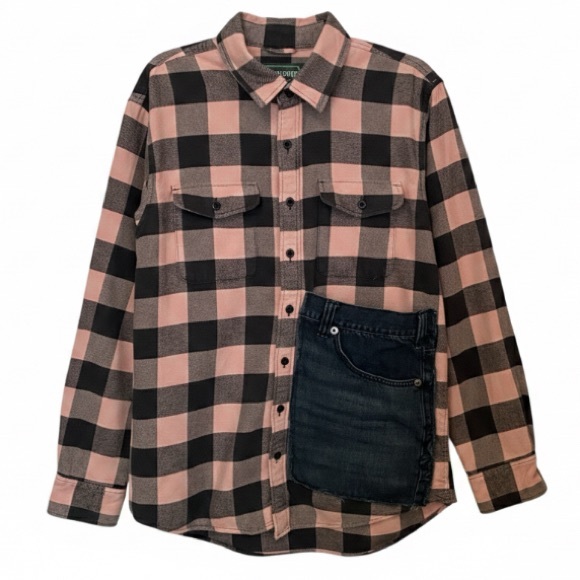 American Eagle Outfitters Tops - American Eagle Upcycled Flannel Led Zeppelin Patch Shirt Denim Pocket Large